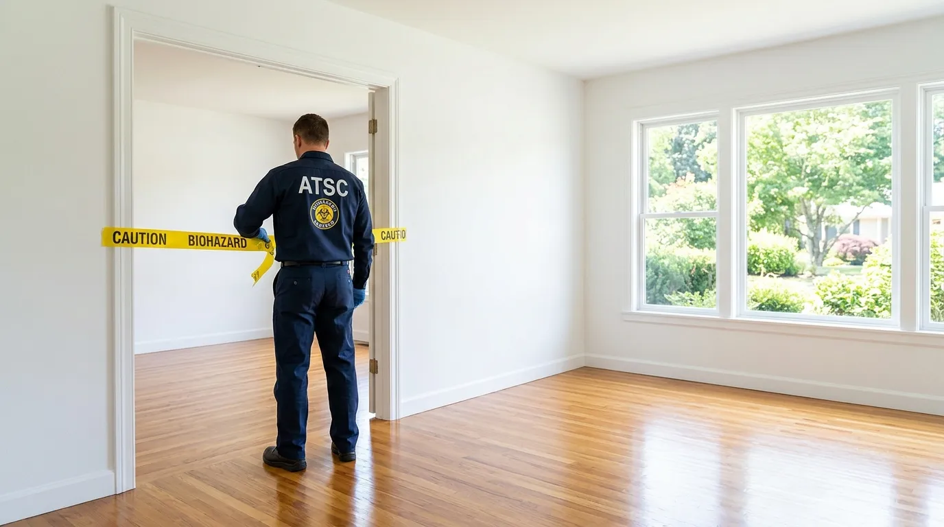 Certified biohazard cleanup crew performing Trauma Scene Cleanup in Conroe